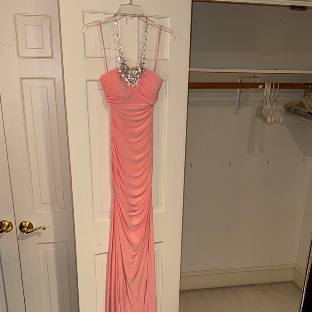 Cache Pink Ruched Embellished Gown